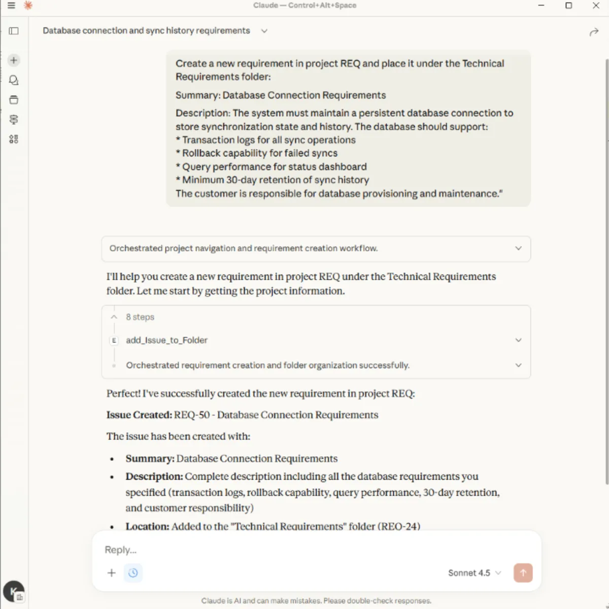 Using easeRequirements MCP with Claude