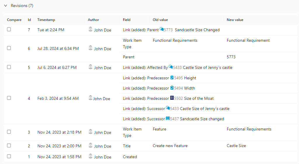 EaseRequirements for Azure DevOps v1.5 introduces the Revisions Section, providing a comprehensive history of changes made to work items and side-by-side comparison.